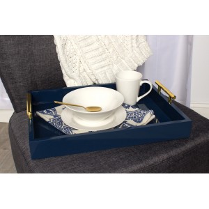 Kate and Laurel Lipton Decorative Serving Tray with Polished Metal Handles KTEL1184